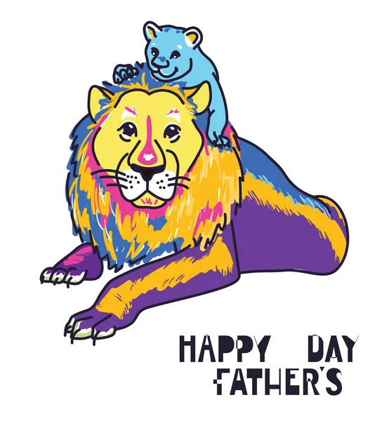 Joyeux jour des pères carte, Papa et enfants animaux — Image vectorielle