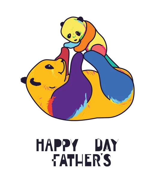 Carta di giorno di padri felici, papà e bambini animali — Vettoriale Stock