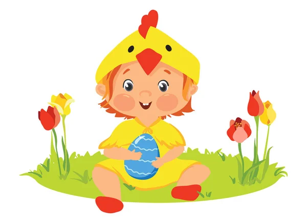 Дитина в костюмі пташеняти з декоративним яйцем — стоковий вектор