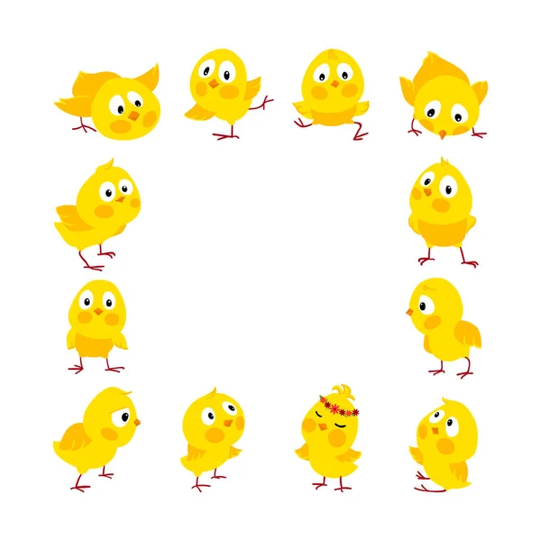 复活节正方形框架与小鸡, 媒介背景 — 图库矢量图片