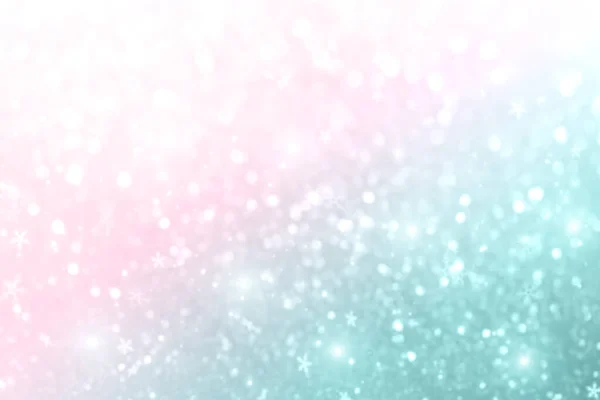 Jul nyår färgglada defocused pastell bakgrund med snöflingor och blinkande stjärnor. — Stockfoto