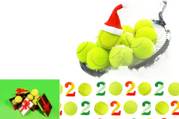Kreativt collage inspirerat av tennis sport i nyår 2020. — Stockfoto