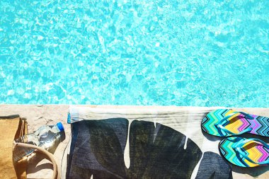 Tatil tatili kavramı. Düz yat, üstten bak, kapat..