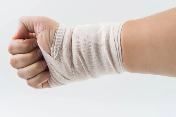 Hand bone broken from accident with arm splint — Stock Photo, Image