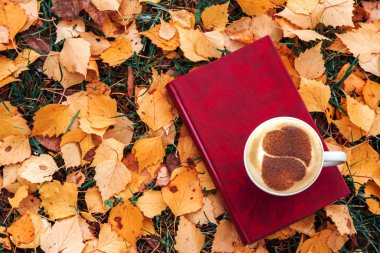 Sonbahar kompozisyon. Kahve, kurutulmuş yaprakları, açık renkli. Sonbahar zarif kavramı. Düz yatıyordu, en iyi görünüm, kopya alanı