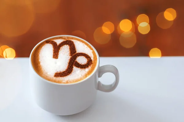 Cup Cappuccino Coffee Zodiac Sign Capricorn Cinnamon Milk Foam — Stock Photo, Image