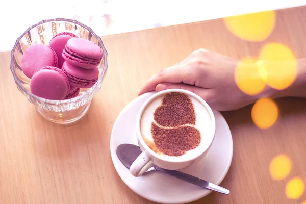 Hot Coffee Cappuccino Latte Art Two Hearts — Stock Photo, Image