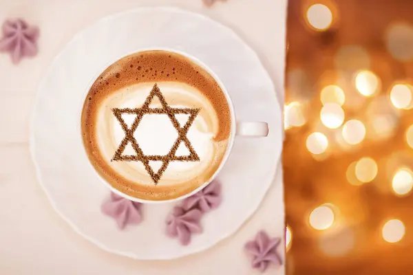 Uma Xícara Café Israel Cappuccino Com Uma Imagem Estrela David — Fotografia de Stock