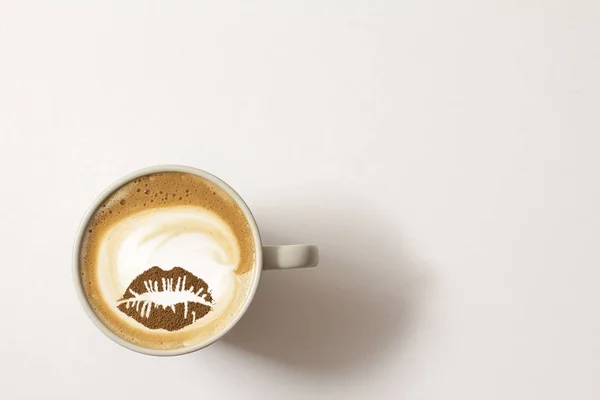 Top View Hot Coffee Lips Cappuccino Latte Art — Stock Photo, Image