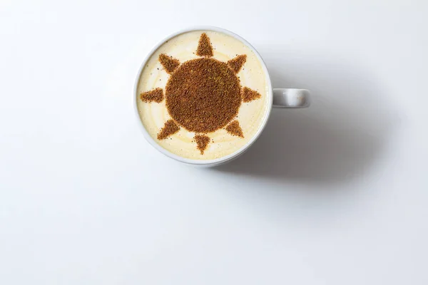 Café Capuchino Caliente Con Arte Del Latte Del Símbolo Del —  Fotos de Stock