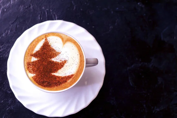 Filiżankę Kawy Cappuccino Ceramiczny Kubek Stole — Zdjęcie stockowe