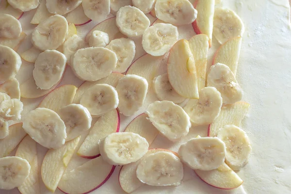 Cocina Pastel Manzana Masa Plátano Manzanas —  Fotos de Stock