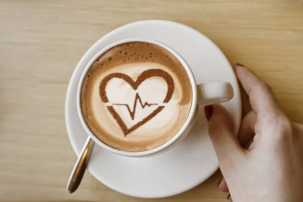 Heart Cardiogram Line Made Cup Coffee — Stock Photo, Image