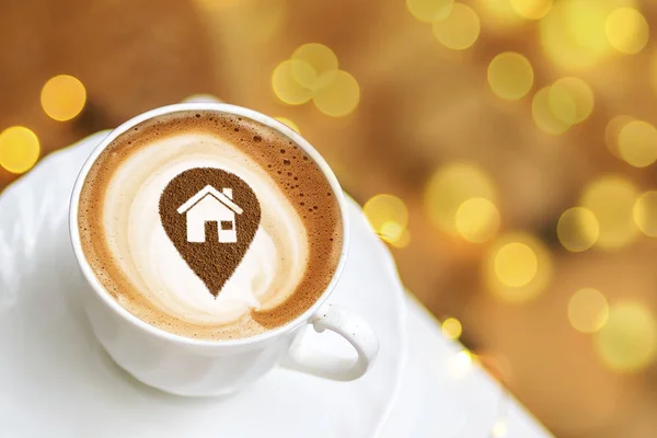 Een Kop Cappuccino Koffie Met Een Foto Van Locatie Van — Stockfoto