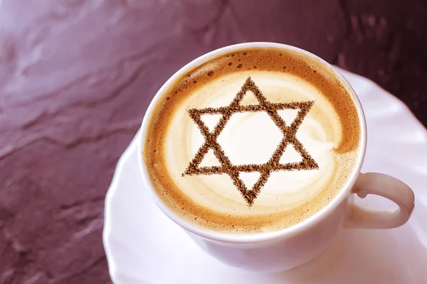 Uma Xícara Café Israel Cappuccino Com Uma Imagem Estrela David — Fotografia de Stock