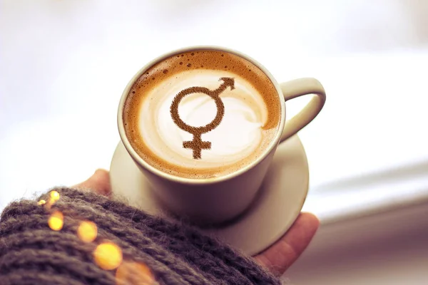 Символ Гендерної Рівності Молоці Піни Кавові Чашки Капучино — стокове фото