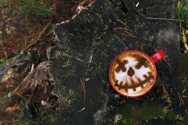 Tazza Caffè Come Jack Lanterna Zucca Tavolo Legno Sfondo Autunno — Foto Stock