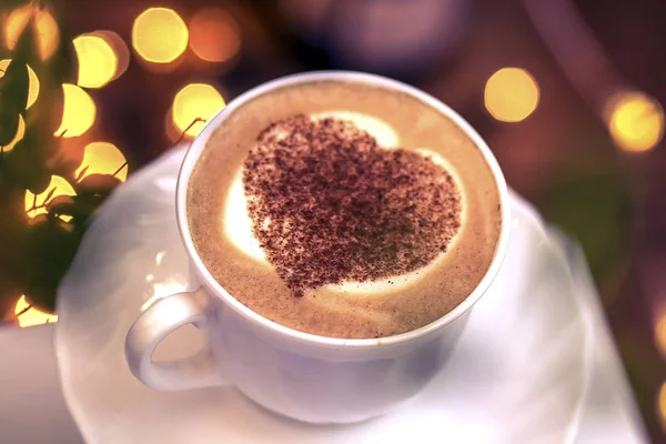 Cappuccino Café Chaud Avec Latte Art Coeur Romantique — Photo