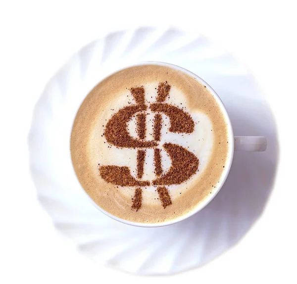 Tasse Café Cappuccino Avec Une Image Signe Dollar Cannelle Sur — Photo
