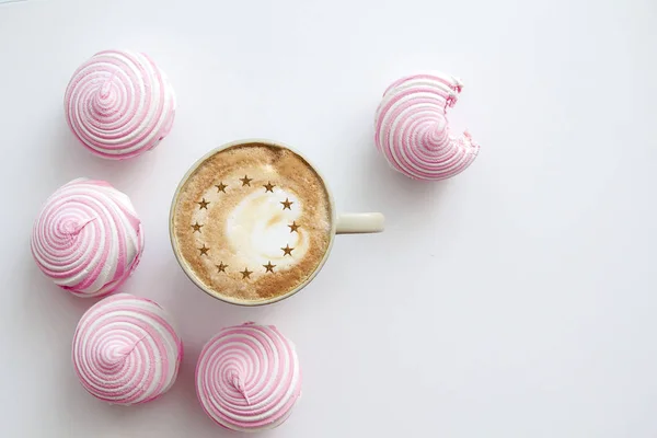 Вид Сверху Горячего Кофе Звездами Капучино Latte Art — стоковое фото