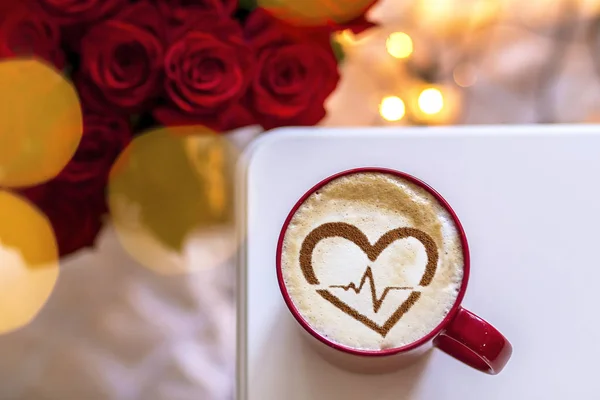 Heart Cardiogram Line Made Cup Coffee — ストック写真