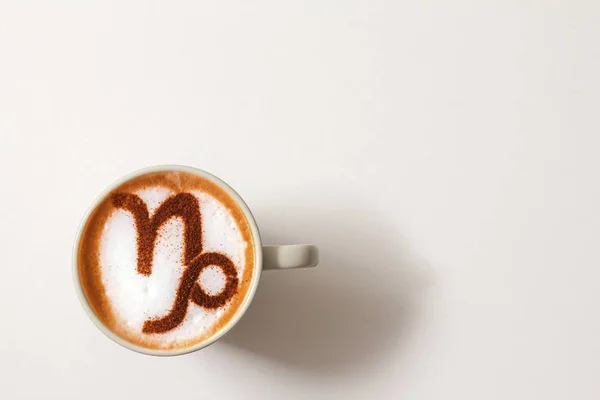 Cup Cappuccino Coffee Zodiac Sign Capricorn Cinnamon Milk Foam — Stock Photo, Image