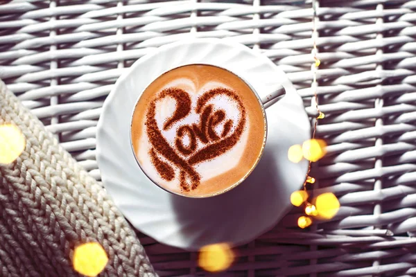 Blick Von Oben Auf Heißen Kaffee Cappuccino Latte Art Einem — Stockfoto