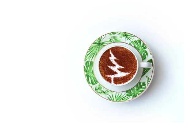 Weihnachtsbaum Mit Latte Art Kaffeetasse — Stockfoto