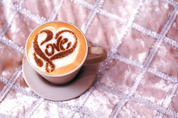 Top View Hot Coffee Cappuccino Latte Art Ceramic Glass — Stock Photo, Image