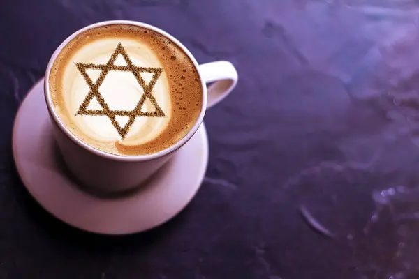 Una Taza Café Israel Capuchino Con Una Foto Estrella David — Foto de Stock