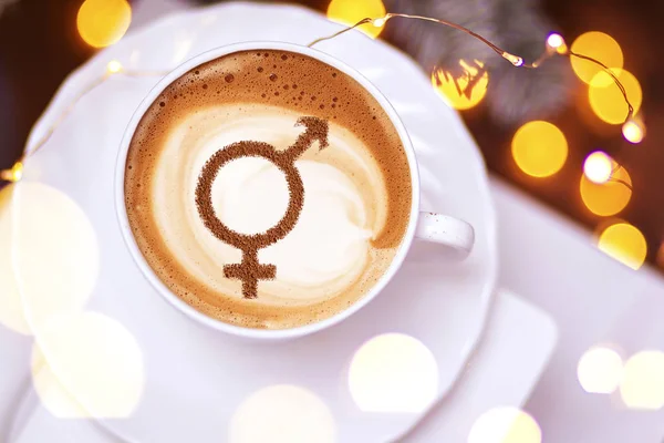 Символ Гендерного Равенства Чашках Кофе Молочной Пеной — стоковое фото