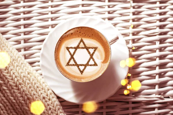 Una Taza Café Israel Capuchino Con Una Foto Estrella David — Foto de Stock