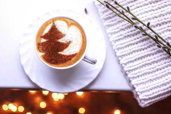Top View Hot Coffee Cappuccino Latte Art Ceramic Glass — Stock Photo, Image
