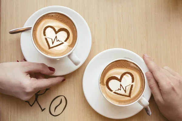 Heart Cardiogram Line Made Cup Coffee — Stock Photo, Image