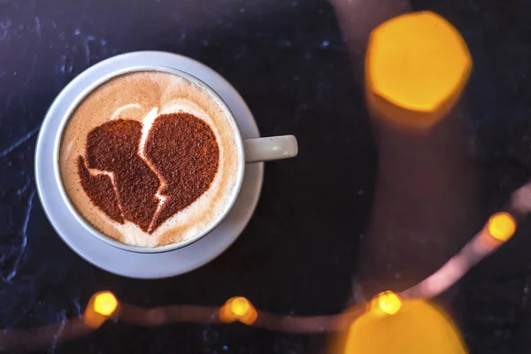 Cappuccino Café Quente Com Arte Latte Coração Romântico — Fotografia de Stock