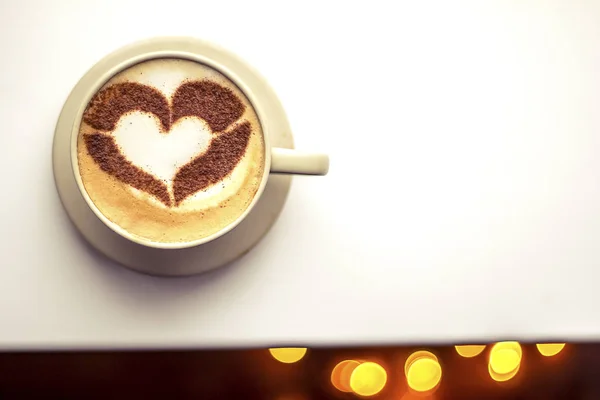 Hot Coffee Cappuccino Latte Art Romantic Heart — Stock Photo, Image