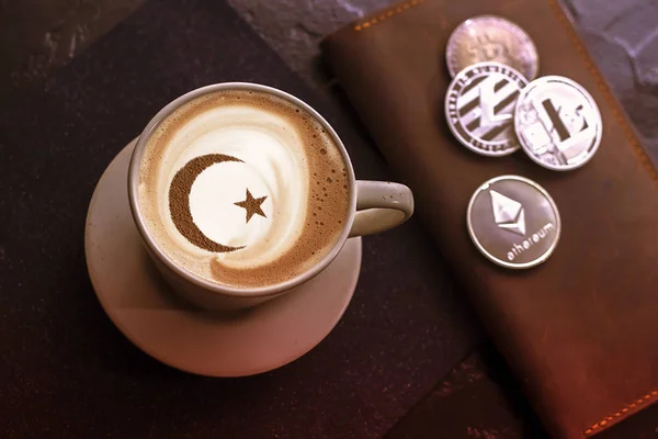 Top Kilátás Forró Kávé Cappuccino Latte Művészet Egy Kerámia Üveg — Stock Fotó