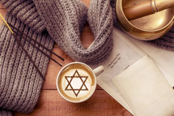 Uma Xícara Café Israel Cappuccino Com Uma Imagem Estrela David — Fotografia de Stock