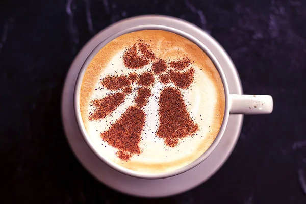 Vue Dessus Café Chaud Cappuccino Latte Art Dans Verre Céramique — Photo