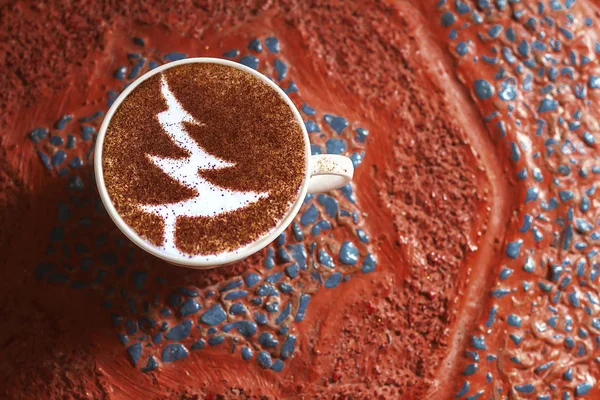 Una Taza Café Capuchino Una Taza Cerámica Sobre Mesa —  Fotos de Stock