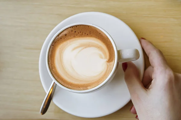 Vista Superior Del Arte Del Café Con Leche Capuchino Caliente —  Fotos de Stock