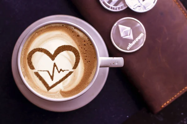 Szív Kardiogram Vonal Készült Egy Csésze Kávét — Stock Fotó