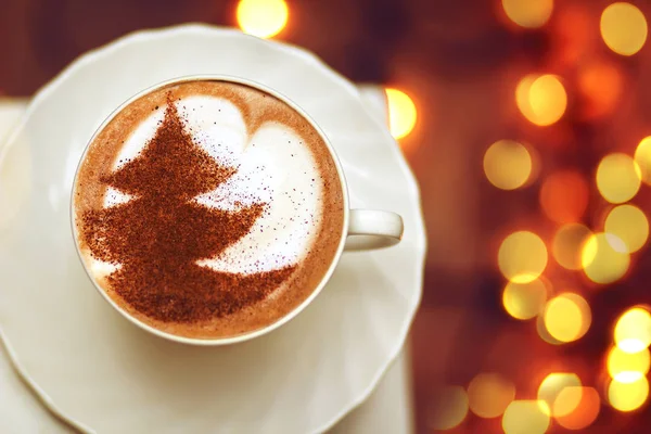 Widok Góry Gorącej Kawy Cappuccino Sztuki Latte Kieliszku Ceramicznym — Zdjęcie stockowe