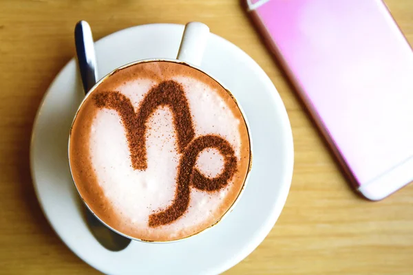 Top View Hot Coffee Cappuccino Latte Art Ceramic Glass — Stock Photo, Image