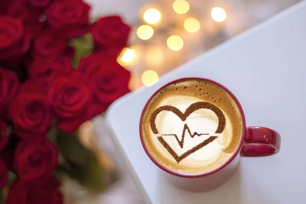 Heart Cardiogram Line Made Cup Coffee — ストック写真