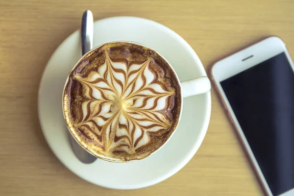 Hot Coffee Cappuccino Latte Art Cup — Stock Photo, Image