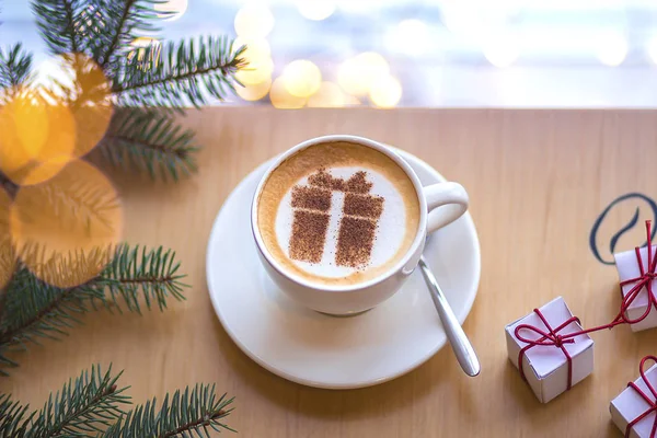 Filiżanka Gorącej Kawy Cappuccino Pudełka Latte Prezent Sztuki — Zdjęcie stockowe