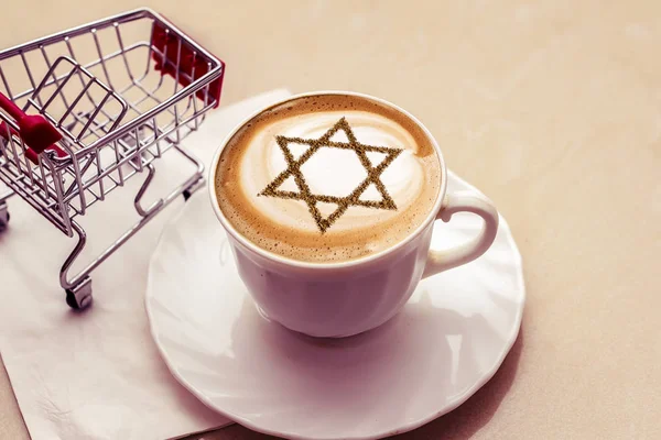 Una Taza Café Israel Capuchino Con Una Foto Estrella David — Foto de Stock