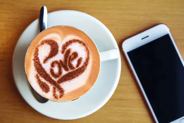 Vista Superior Arte Café Quente Cappuccino Latte Copo Cerâmica — Fotografia de Stock