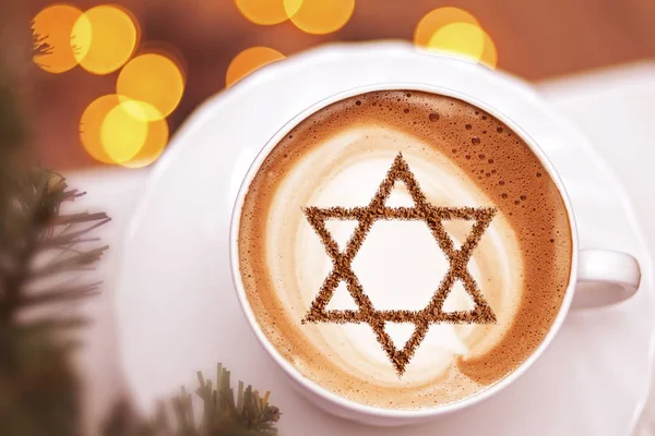 Uma Xícara Café Israel Cappuccino Com Uma Imagem Estrela David — Fotografia de Stock